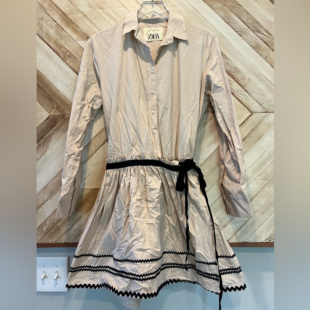 Zara SRPLS Limited Edition Beige Collared Wrap Embroidered Dress